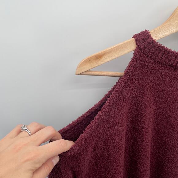 JAMISON NWT Evereve Cozy Chenille Cut Out Maroon Pullover Sweater // XS - Picture 11 of 14